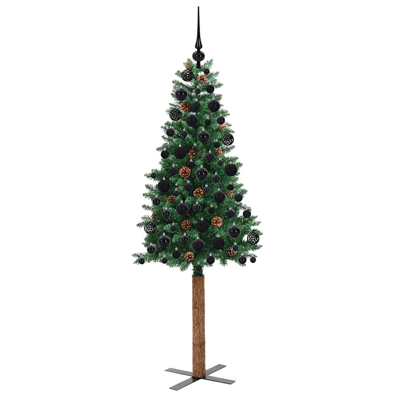 Slim Christmas Tree PVC and Solid Pine wood, Black, 5.91' H