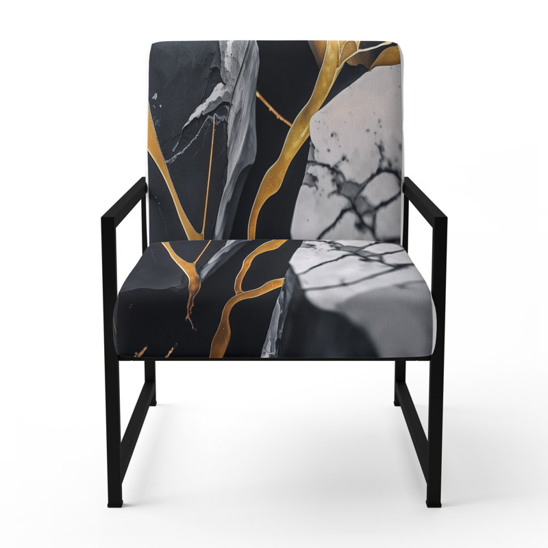 Daelen - Upholstered Abstract Marble Accent Arm Chair, Black