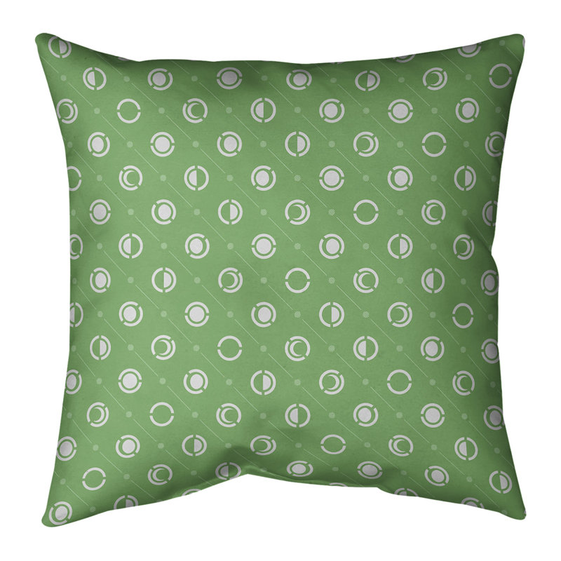 Coussin décoratif intérieur/extérieur Moon phases, 20 po x 20 po, Blanc chaud/vert, Polyester filé