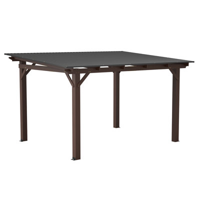 Pergola d'extérieur en bois de sapin massif l 13 pi x P 10 pi avec toit en métal résistant aux intempéries pour la cour, le patio et le jardin