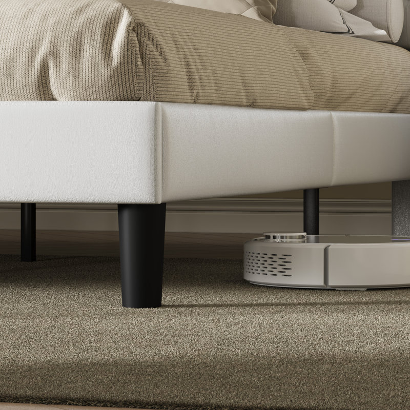 Darrach Unfinished Vegan Leather Platform Bed, White, Full