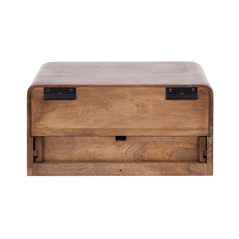 Langley Mango Floating Shelf with Drawer, Walnut