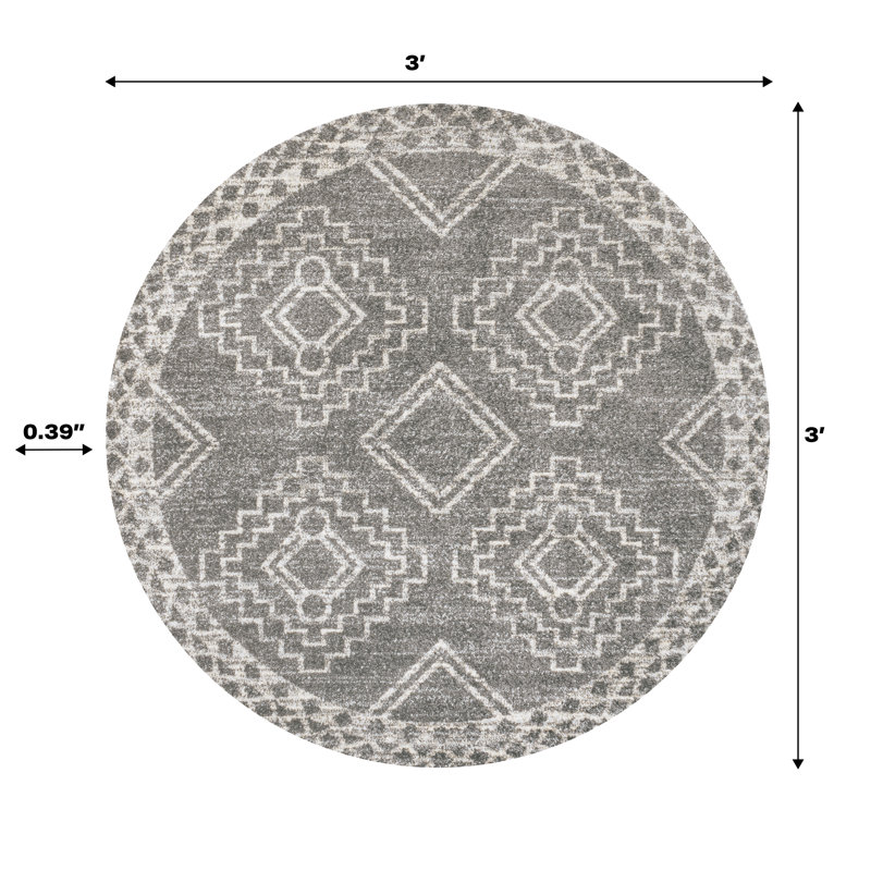 Amir Moroccan Beni Souk Gray/Cream Rug, Round 3'