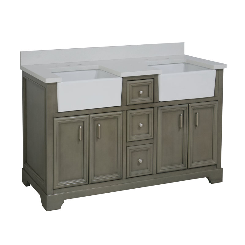 Ensemble de meuble-lavabo double 60 po Emiliano, Gris poudre, Quartz