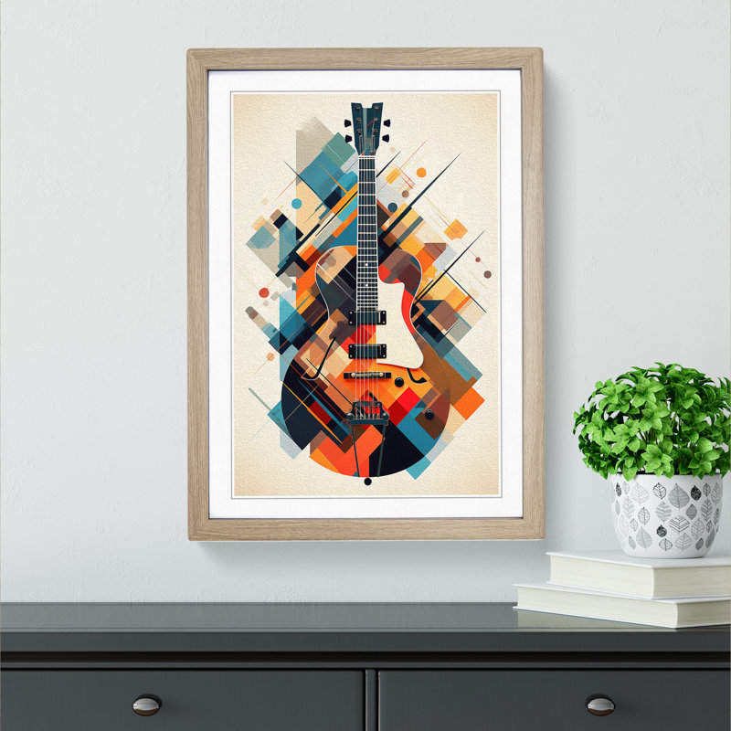 Electric Guitar Geometric No.3 - Single Picture Frame Print on Wood, Oak, 34cm H x 25cm W x 2cm D