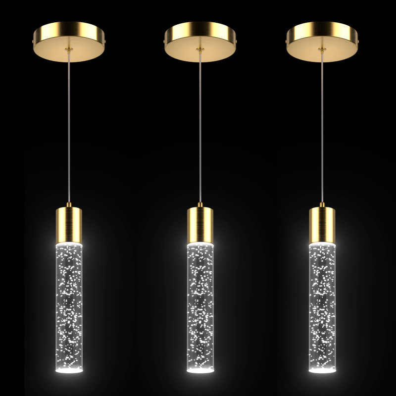 Luminaire suspendu cylindrique à DEL, Cuivre brossé, 3