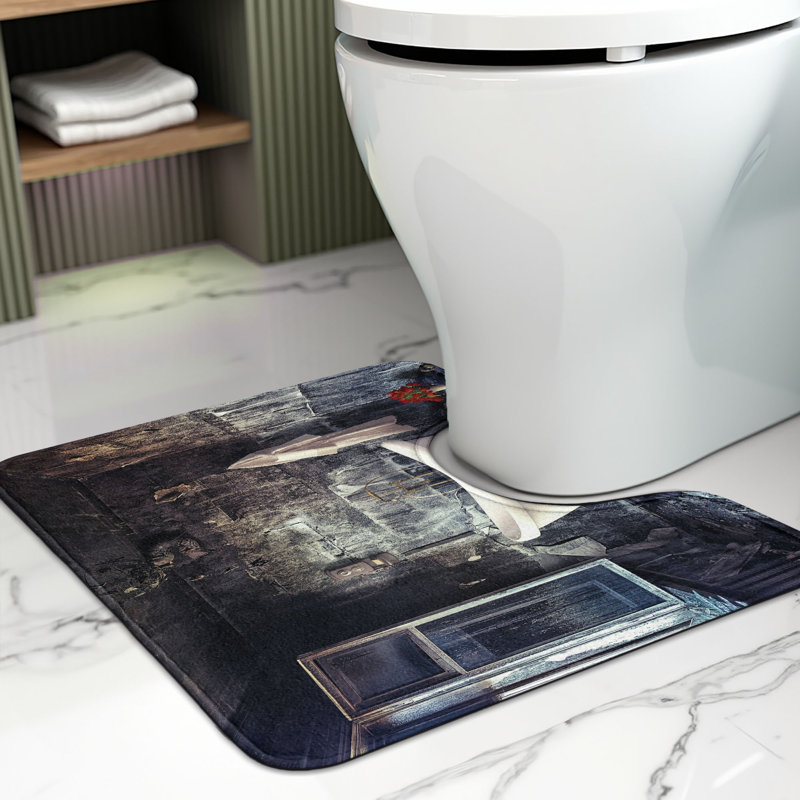 Tapis de salle de bain rétro en U 20 po blanc brun gris