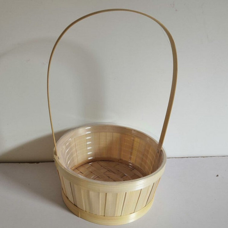 Panier en bambou à long manche, H 14 po x l 8,50 po x P 8,50 po