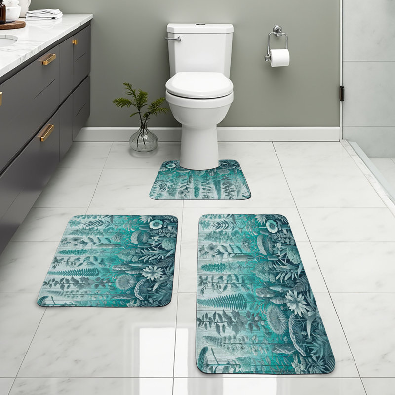  Ensemble de tapis de salle de bain 3 pièces Turquoise / bleu sarcelle pâle