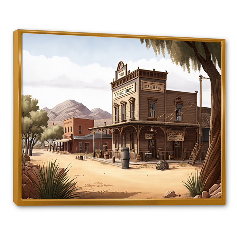 Petite ville en Arizona V - Impression sur toile, H 24 po x l 32 po x P 1 po, Cadre flottant doré