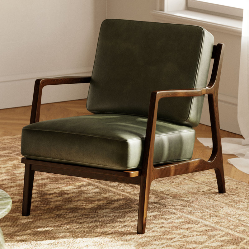 Verity Genuine Italian Leather Lounge Chair, Olivine Green Full Grain Leather