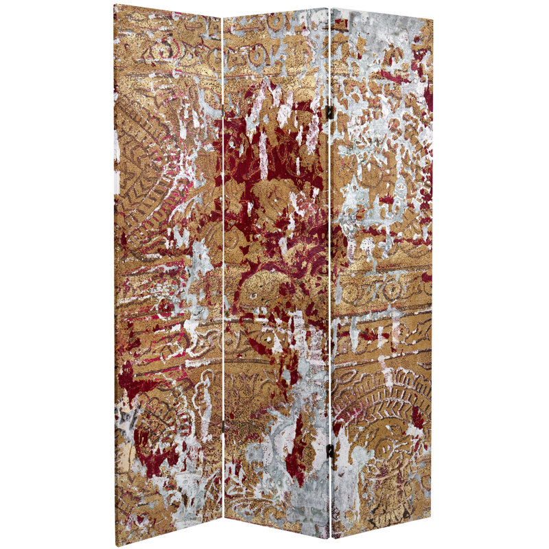 47.25'' 3 - Panel Folding Room Divider, Red/Gold
