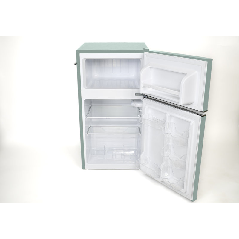 FRIGIDAIRE Retro 2-Door Compact Fridge Freezer Combo, 3.1 Cu. Ft., Stainless Steel, Built-in Bottle Opener, Mint