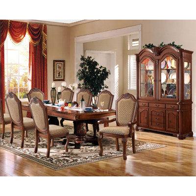  9-ps Formal Dining Table Set Kitchen Furniture Set Include 1 Extendable Dining Table, 6 Side Chairs And 2 Arm Chairs, Set For 8 Persons