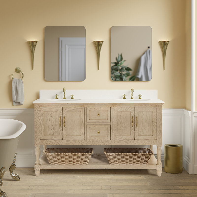 Ensemble de meuble-lavabo double Hampton, Greige Oak, Blanc d'ingénierie