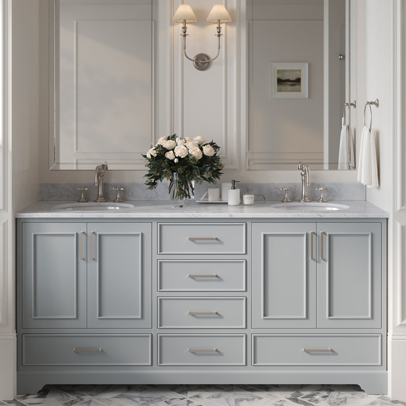 Meuble-lavabo double 72 po avec plateau Abita, Gris