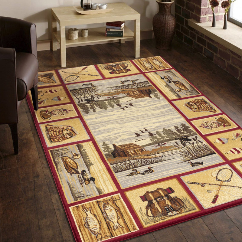 Lodge Area Rug In Red Polypropylene, 2 Ft. X 3 Ft., Stain- Material 2x3 Polypropylene Floor Rug, Stain , Home Furnishing Option