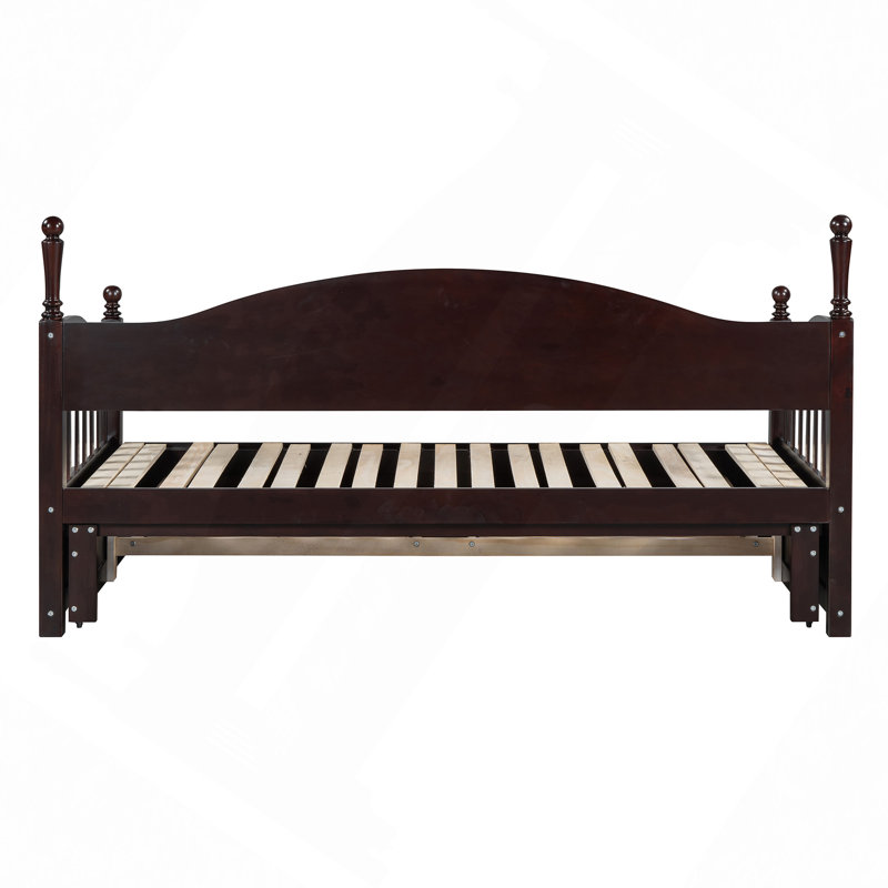 Wooden Daybed With Trundle, Extendable Daybed With Two Storage Drawers, Espresso