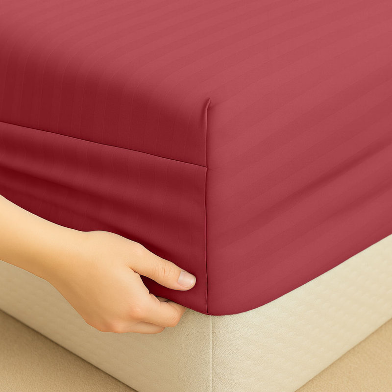Milan Collection 1000 Thread Count 100% Cotton Sheet Set, Queen Sheet Set with 2 Pillowcases, Burgundy Stripe