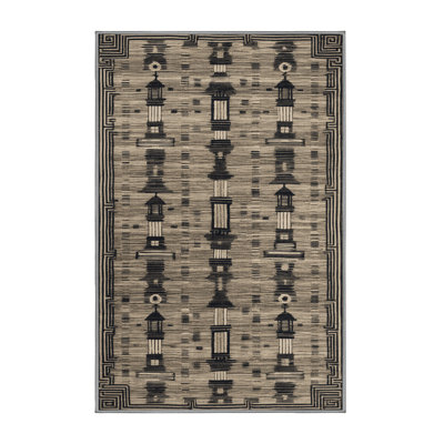 Machine Washable Art Deco Grey Area Rug