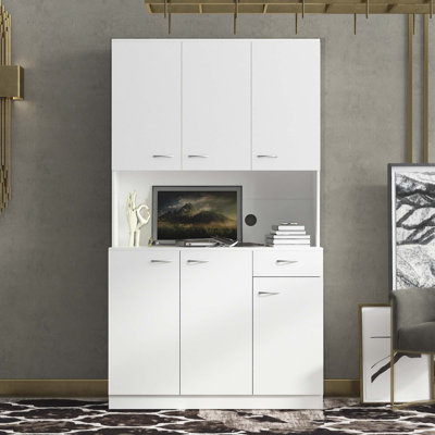 Grand garde-manger moderne avec 6 portes, 1 tablette ouverte et 1 tiroir pour la chambre à coucher