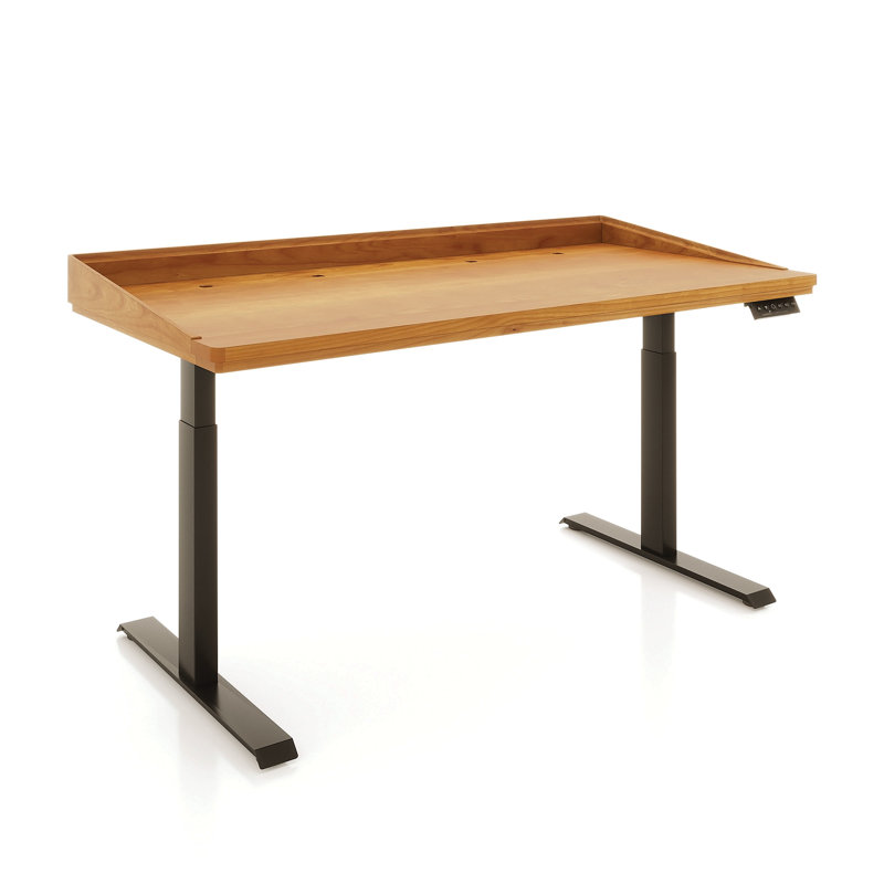 Odin Home Office Solid Wood Standing Desk, Black, 51" H x 60" W x 30" D, Natural Cherry