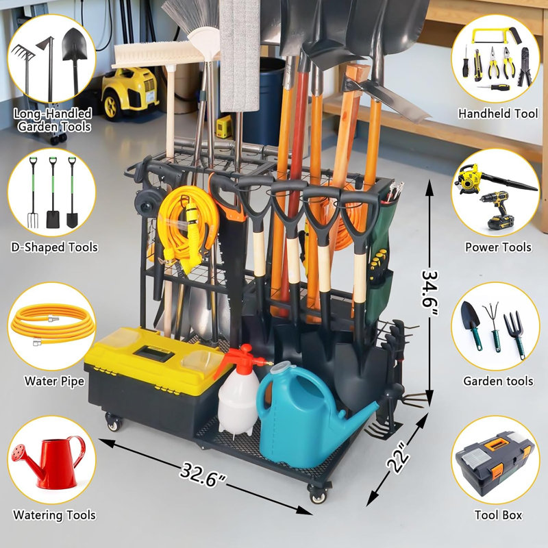 Organisateur d'outils de jardin - Rangement et organisation robustes pour garage à roulettes