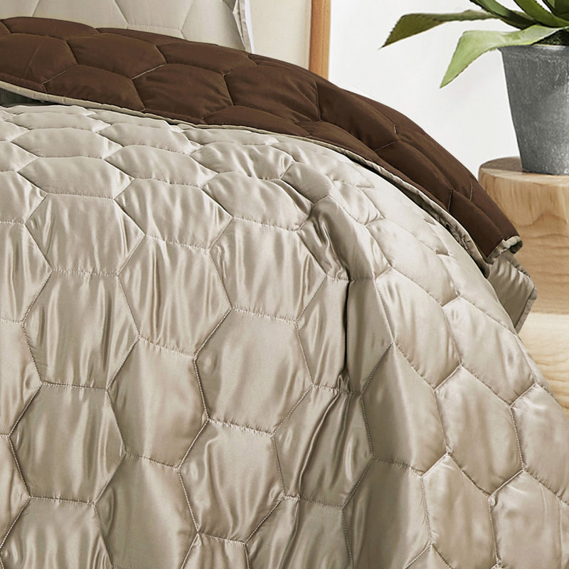 Ensemble de couvre-lit 3 pièces en satin uni - Ensemble de literie luxueux à finition satinée pour une chambre à coucher moderne