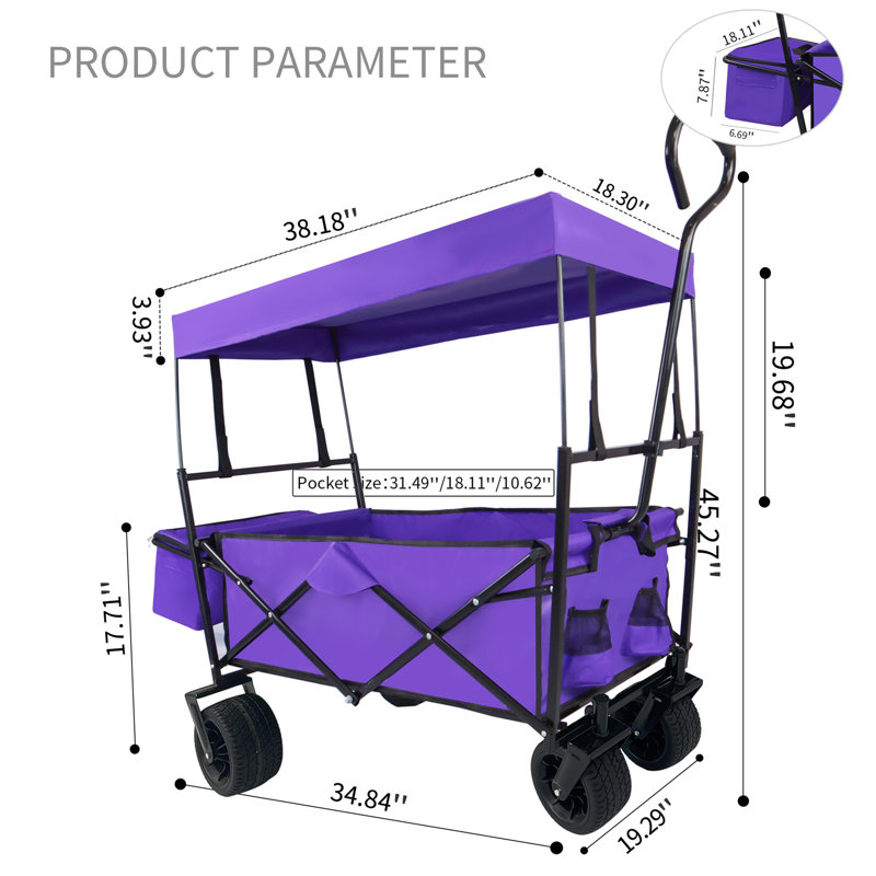 Chariot de plage pliable pour enfants, Mauve