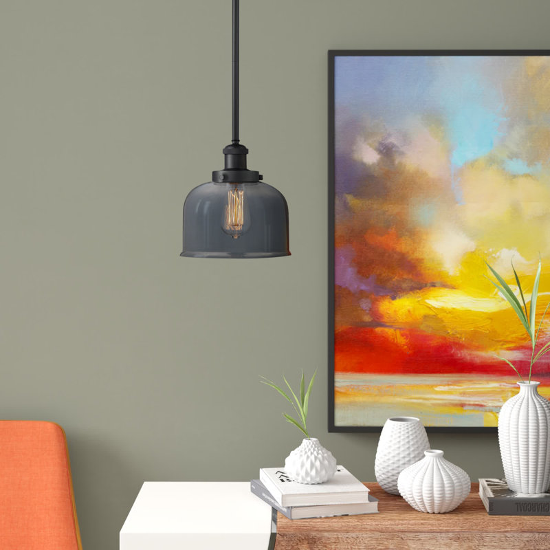 Mini luminaire suspendu en forme de tige 8 po Ballston Urban Bell, DEL, Plaqué couleur fumée, Noir mat