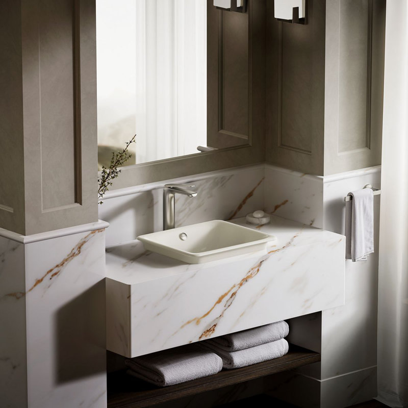 Iron Plains Metal Rectangular Vessel Bathroom Sink with Overflow, Biscuit
