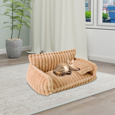 Pet Couch With Removable Washable Cover, Fluffy Cat Beds Soft Couch With Pillow For Pets