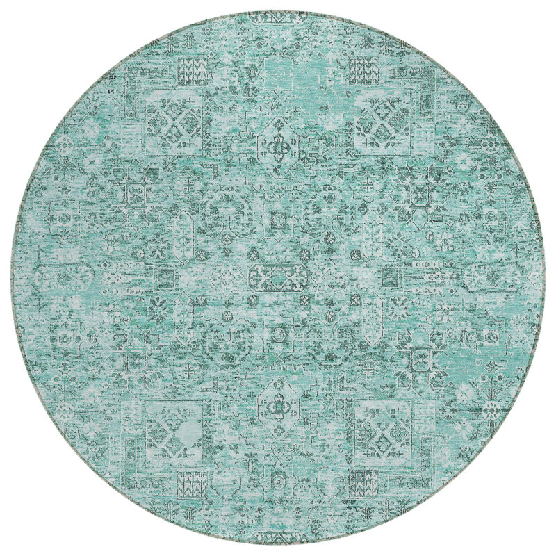 Tapis extérieur lavable floral bleu sarcelle et turquoise 8 pi