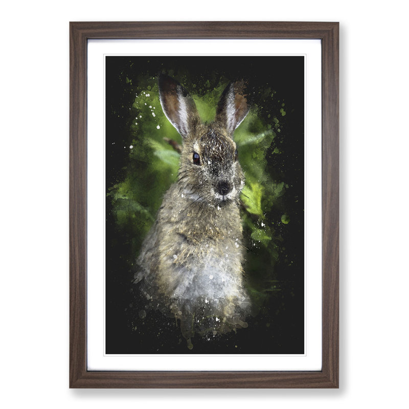 Brown Rabbit Paint Splash - Picture Frame Graphic Art, 48cm H x 36cm W x 2cm D, Walnut