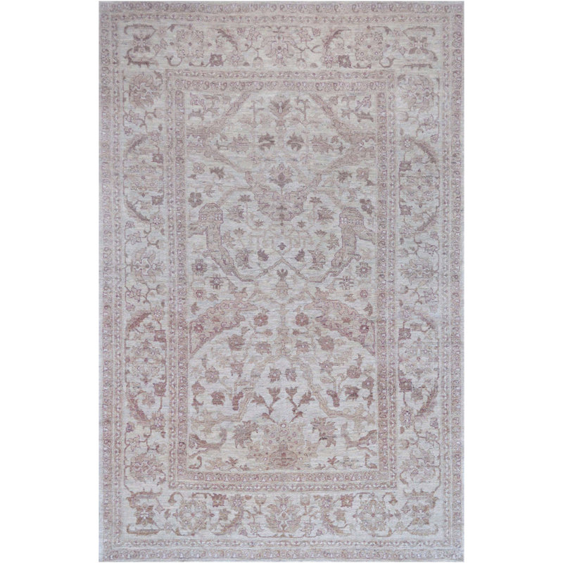 Tapis unique mauve / ivoire / gris de 6 pi x 9 pi