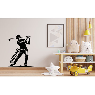 Adhésif mural personnalisé personnalisable golfeur, nom personnalisé silhouette de golf, art mural amovible pour chambre à coucher, bureau ou salle de jeux 631DLU