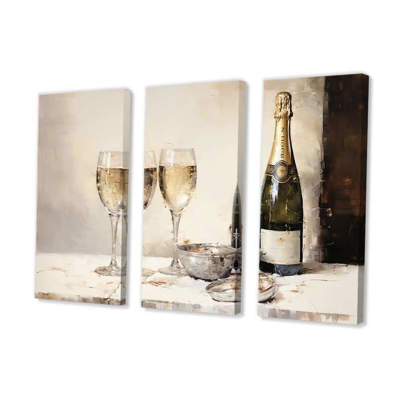 Golden Champagne In Glass I - Ensemble de décorations murales champagne, H 40 po x l 60 po
