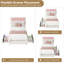 Structure de lit simple avec tête de lit en velours capitonné Biscuit, lit plateforme tapissier Princess avec 2 tiroirs de rangement, lattes en bois robuste, sans sommier, assemblage facile, blanc crème et rose