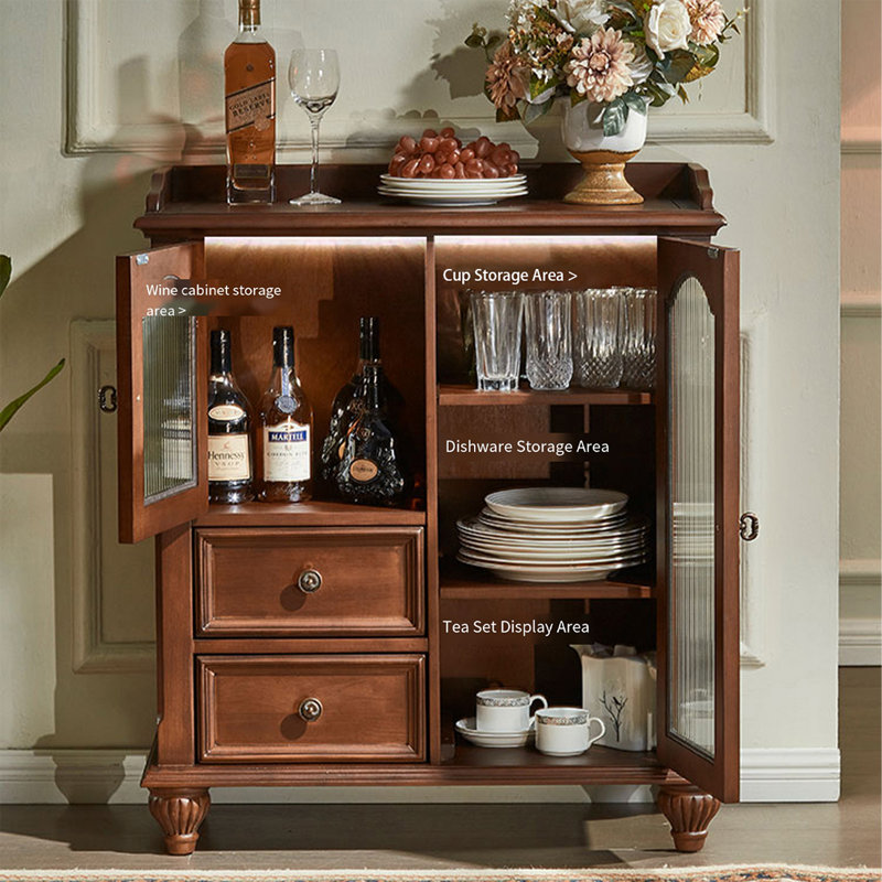 Buffet en bois de noyer massif, H 37,01 po x L 38,98 po x l 14,57 po