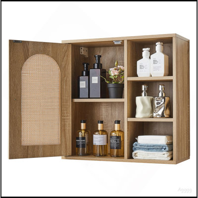 Armoire murale de salle de bain, porte et tablette réglable avec 5 niveaux de hauteur, armoire de rangement à suspendre au-dessus de la toilette, organisateur mural avec tablettes pour la salle de lavage