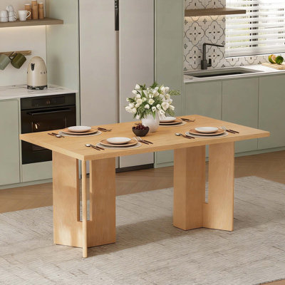 Table de salle à manger rectangulaire Farmhouse avec pieds découpés (60 po, bois naturel délavé, 6 sièges)