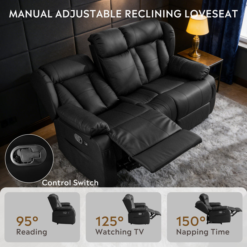 72.8" Manual Loveseat Recliner Sofa,Reclining Loveseat with Flip-Up Backrest Console,Home Theater Seating with LED Lights,USB,Outlets,Storage, Wall Hugger Recliner Couch for Living Room
