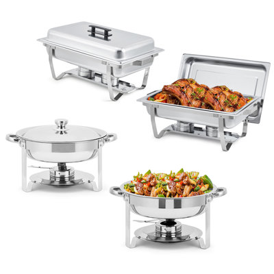 4 Pack Chafing Dish Buffet Set, 8 Qt Rectangle & 5 Qt Round Stainless Steel Chafers and Food Warmer Sets with Lid