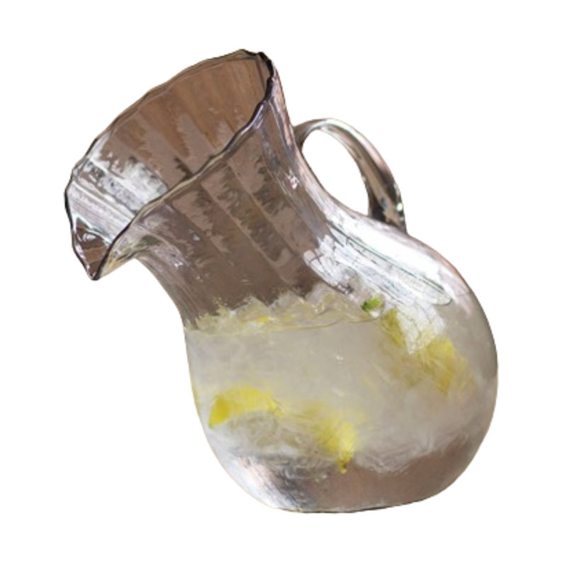 Ivy Bronx Traditional Round Handcrafted Ribbed Tilted Pitcher In Clear