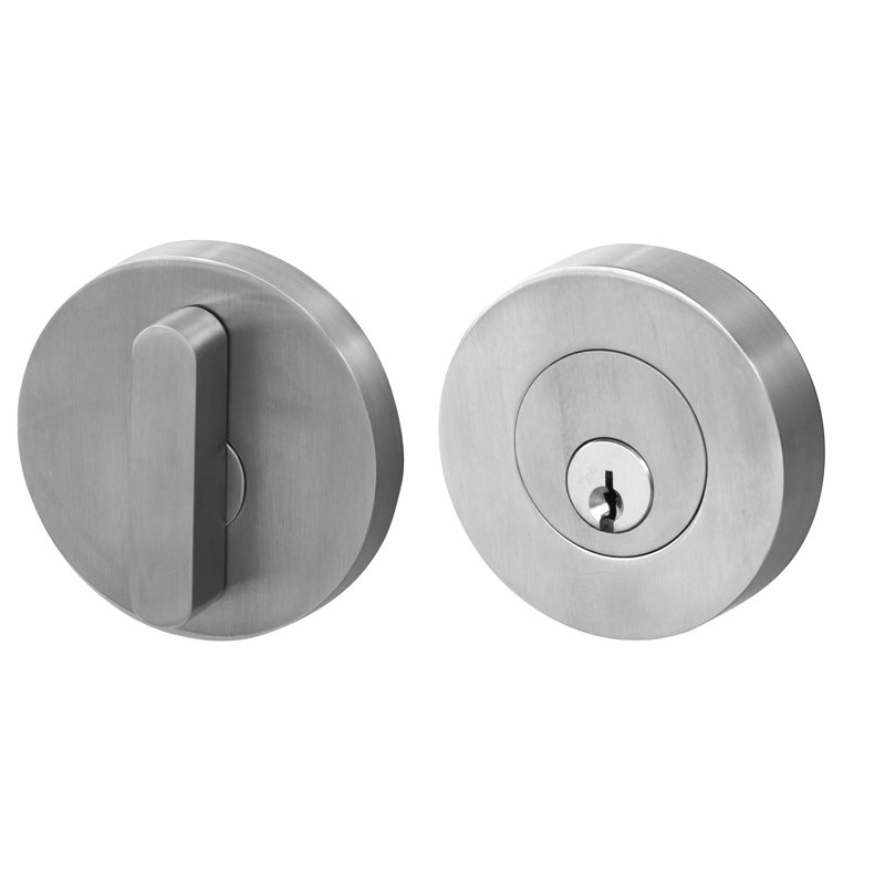 Round Single Cylinder Deadbolt with Oval Turnpiece, Satin Stainless Steel