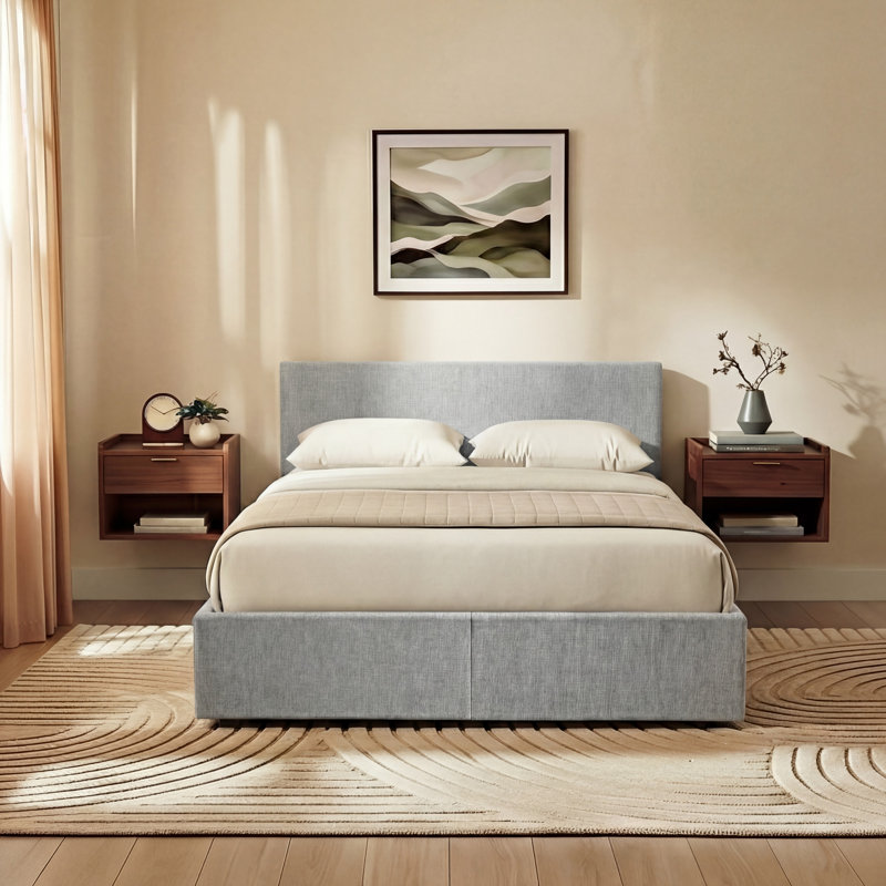 Enya Upholstered Ottoman Bed, Light Grey, Double (4'7)