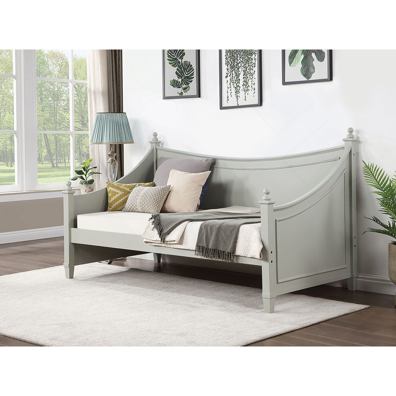 Transitional Style Twin Daybed Molding Design White Finish Mattress Ready Poster Design With Finials Solid Wood Structure