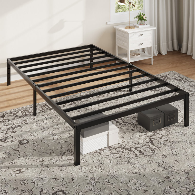 Structure de lit plateforme en métal 12 pouces avec espace de rangement, Lit simple, Noir, 12"