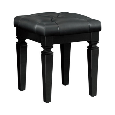 Tabouret de meuble-lavabo moderne 1 pièce, finition noire, revêtement en similicuir à boutons, siège de meuble d'une hauteur de 18,93 po, hauteur totale, structure en bois, rembourrage en mousse