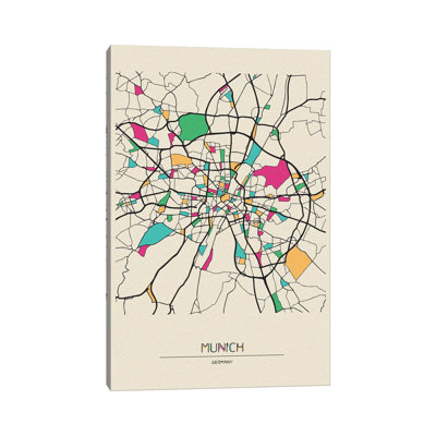 Munich, Germany Map by Ayse Deniz Akerman - Wrapped Canvas Print